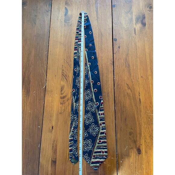 Chaps Ralph Lauren Neck Tie All Silk Stripes Stars Dots Blue Red Made in USA - Picture 6 of 6